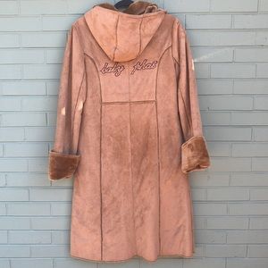Baby Phat vintage light brown suede and faux fur long button up coat